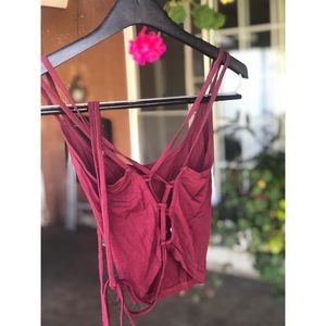 Cranberry colored strappy back drop top